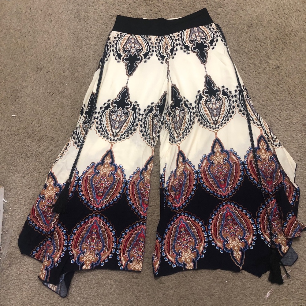 Women's Wide-Leg Printed Palazzo Pants - Black & WhiteXS - Picture 10 of 11